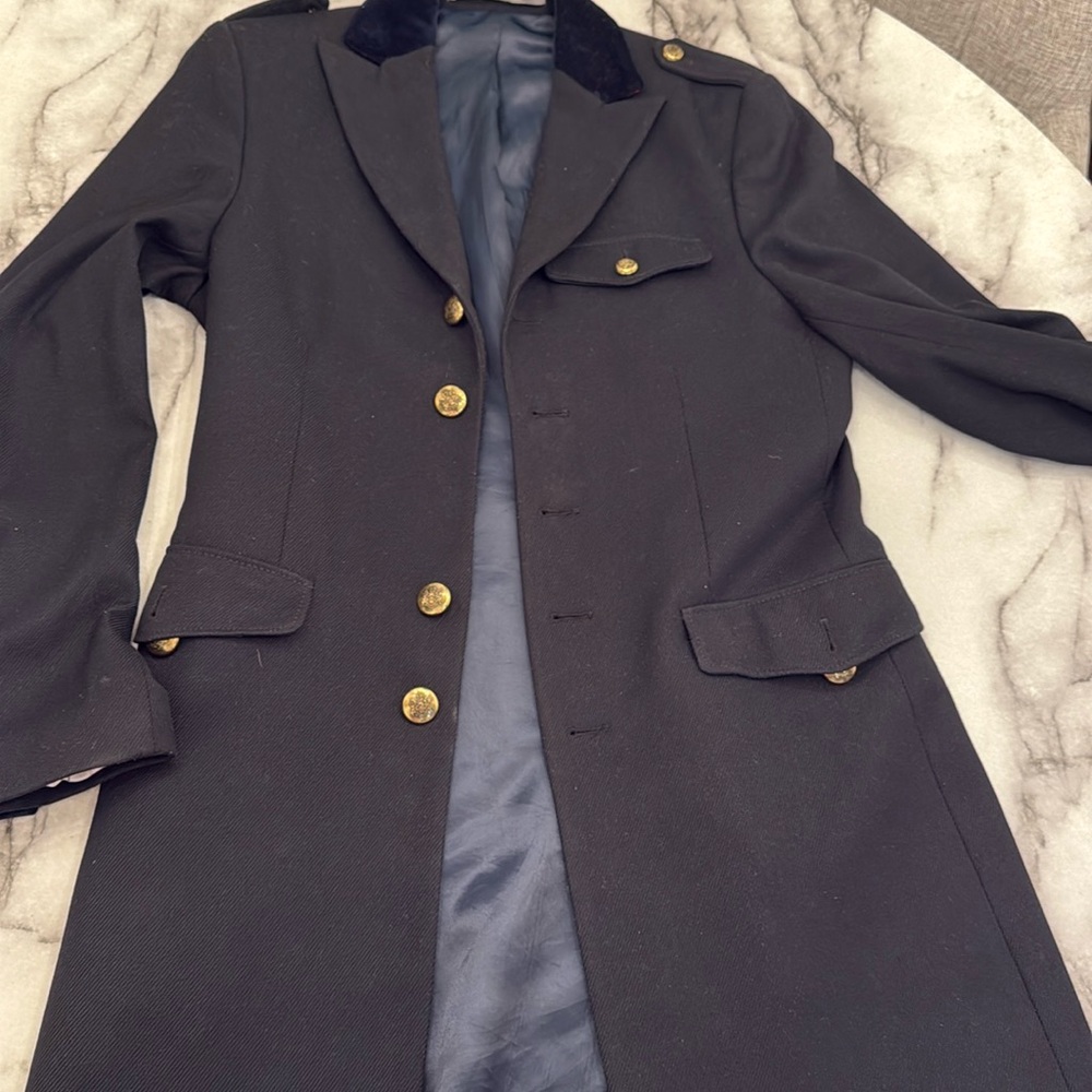 Zara Mens Navy Blue Trench Coat.  1 button missing